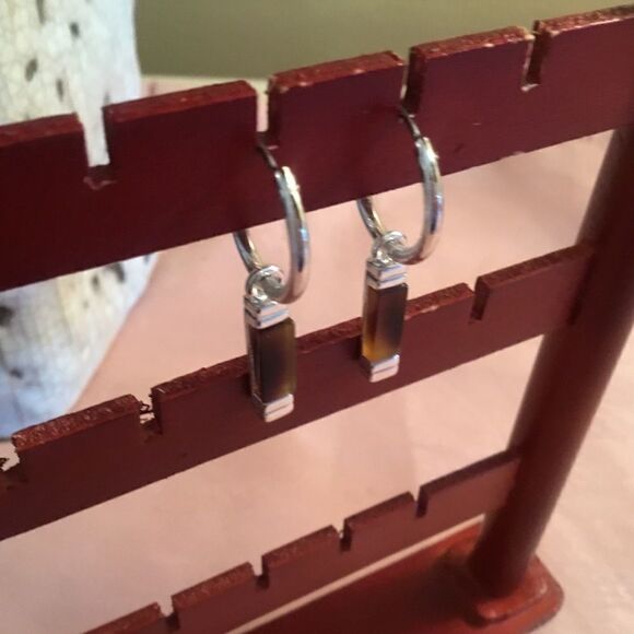 Silvertone Hoop Charm Earrings - Picture 5 of 6